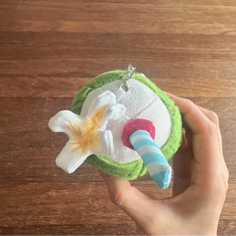Cute Coconut Plush Bag Charm Tropical Smiling Keychain Soft Stuffed Accessory